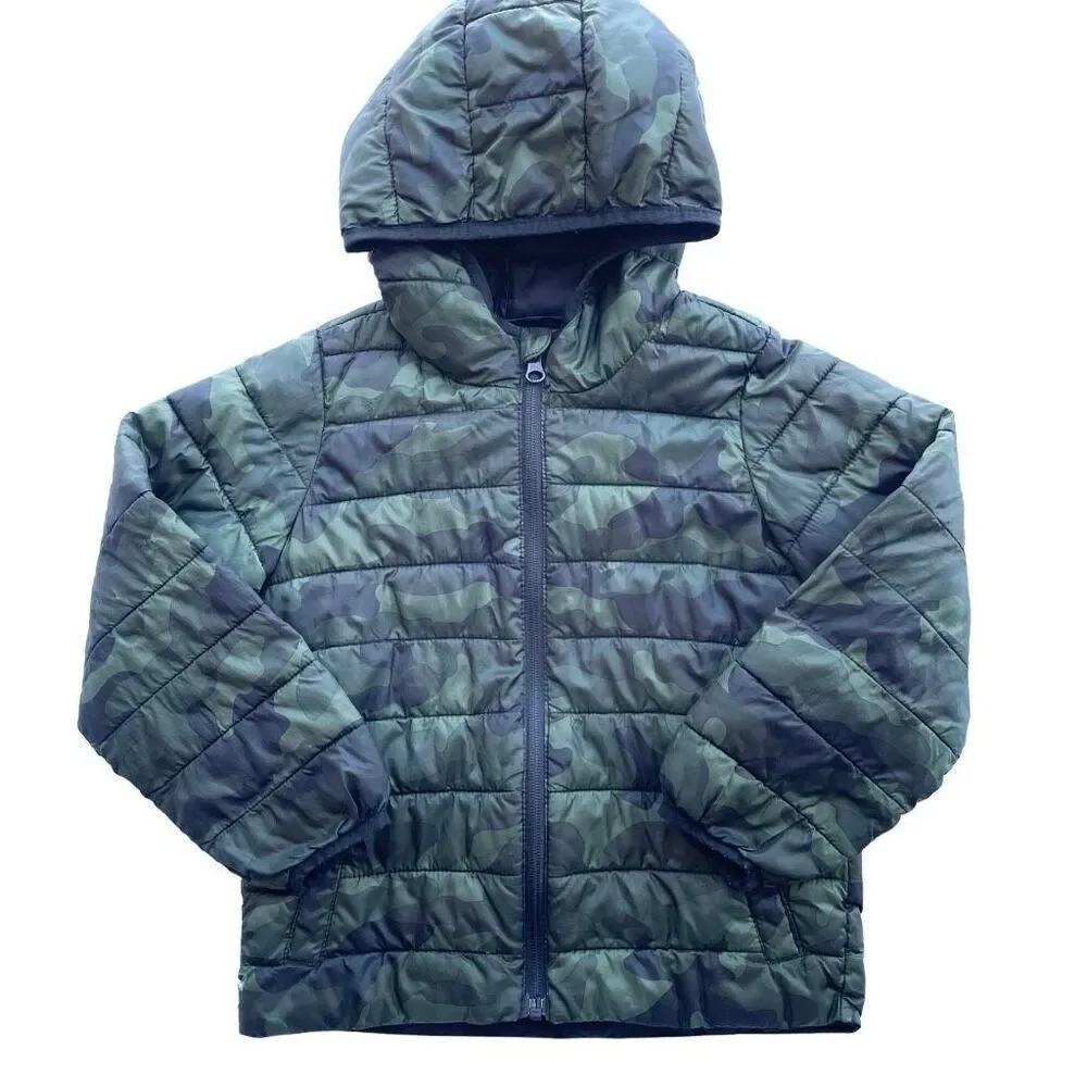 Old Navy Jacket Kids size XS (5) Green Camo Hooded Puffer‎ Coat